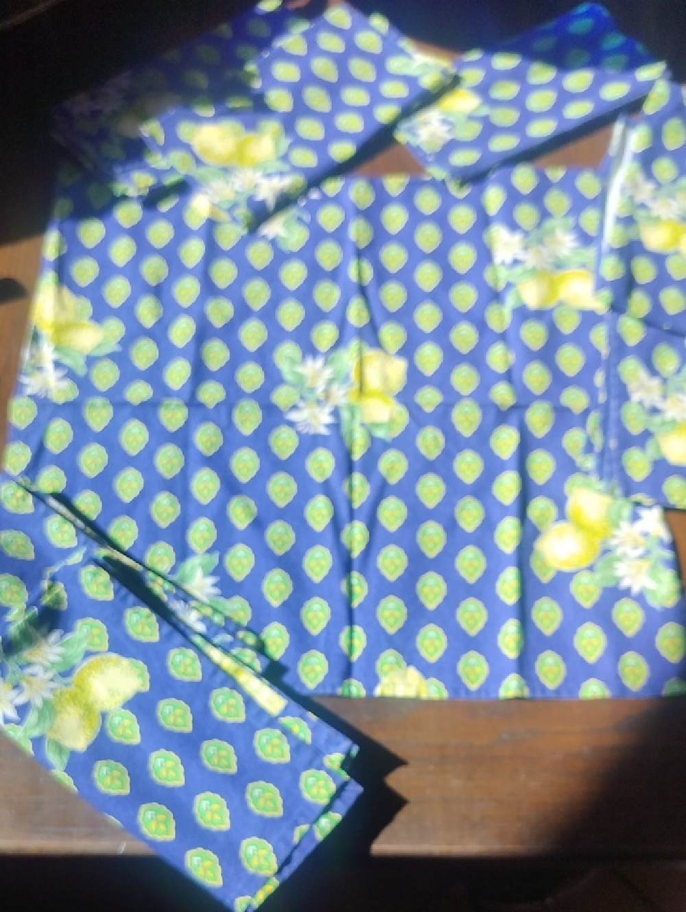 French Country, Cottage, Cotton Lot Of Eight Lemon Printed Napkins